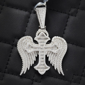 Collier Hip Hop tendance avec pendentif croix angulaire en moissanite glacée, en argent sterling plaqué rhodium, passe le test du diamant, cadeau de mariage - Product Image 1