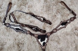 Gladiateur Style Cuir de vachette Cheval Tack Set Headstall Poitrine Plaque En Cuir Véritable Léger Saisonnier Cheval Débarrasser articles - Product Image 3