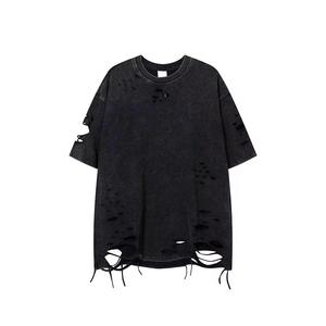 Trending Blank Distressed T-shirts 100% Cotton Material Lightweight Streetwear Style Customized Logo Printing Distressed T-shirt - Product Image 1