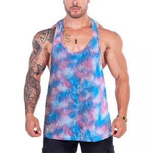Camiseta sin mangas de punto con cuello redondo y estampado tie-dye para hombre, con logo personalizado, transpirable, informal, azul, rosa, morado. - Product Image 1