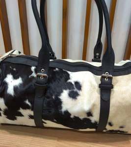 Genuine Leather Hair On Duffle <b>Bag</b> Cowhide Travel <b>Bag</b> Vintage Style Large Capacity Weekender LHDB-0014 - Product Image 3
