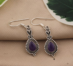Boucles d'oreilles pendantes en jadeite lavande naturelle, argent sterling 925, bijoux de luxe pour mariage, pierres précieuses violettes, vente en gros - Product Image 5