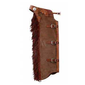 Chaps d'équitation neufs en cuir véritable, style western à franges, style cowboy, pour la lutte contre les taureaux, taille haute, longueur intégrale - Product Image 4