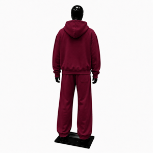 Conjunto Deportivo Color Granate para Hombre, Sudadera con Cierre Completo y Pantalones Jogger, Dos Piezas, Ropa Casual Deportiva, Suave - Product Image 2