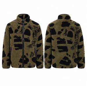 Men's Olive Green Animal Print Fleece <b>Jacket</b> Stand Collar Long Sleeve Casual Winter Fleece Coats - Product Image 1