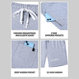Shorts de sport décontractés pour hommes en tissu peigné Drain Sports - Séchage rapide, anti-UV, anti-plis, taille à cordon de serrage, mélange coton/polyester, OEM - Product Image 3