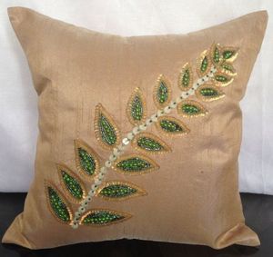 Handmade Dark Brown Silk Cotton Cushion <b>Cover</b> With Gold Bead Embroidery For <b>Sofa</b> Pillow Home Decoration Hotel Bed <b>Throw</b> Square - Product Image 2