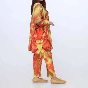 2PC Ensemble chemise et pantalon en soie imprimée taille XS PW3089 - Product Image 2