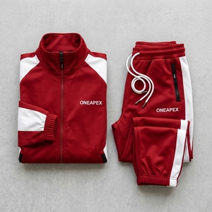 Unisex Red <b>White</b> Tracksuit Set Full Zip Athletic Jacket <b>Jogger</b> Pants Sportswear Training Gym Running Custom Logo - Product Image 5