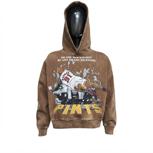 Sweat-shirt à capuche surdimensionné rouge pour homme, streetwear, imprimé graphique, en coton molletonné, design vintage, logo sur le devant - Product Image 6
