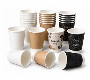 Double Wall Paper <b>Cups</b> For Hot Drinks <b>Disposable</b> Food Grade White/Kraft Paper - Product Image 2
