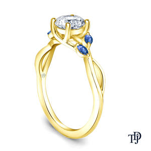 Bague de fiançailles en or 10K style feuilles de vigne avec saphir bleu marquise et diamant (naturel) – Fabricant OEM de bijoux en gros et au détail - Product Image 3