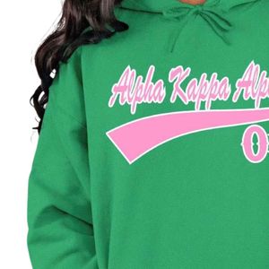 Sweat-shirt à capuche vert avec motif lettres roses, manches longues, en molleton de coton, poche kangourou, décontracté, pour femme - Product Image 4