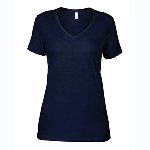 T-shirt décontracté à col en V pour femme, en jersey respirant coton/fibre de bambou, coupe ajustée, broderie logo, boutons, grandes tailles, vente en gros ODM - Product Image 1