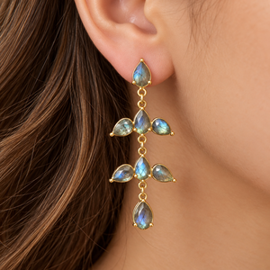 925 Sterling Silver 18 <b>Karat</b> Gold Plated Labradorite Chandelier Earrings Women's Classic Water Drop Dangle Engagement <b>Gift</b> - Product Image 1