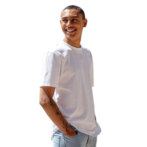 T-shirt en coton blanc pour homme, manches courtes, col rond, coupe classique, couleur unie, jersey tricoté, haut décontracté - Product Image 1