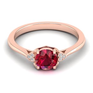 Bague de fiançailles en or jaune 14 carats massif avec pierre précieuse rubis et diamant rond de 0,02 ct, prix de gros REYES, pour femmes, cadeaux d'anniversaire - Product Image 6