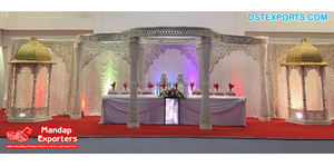 Decoración Tradicional de Mandap para Bodas Tamilas e Indias, Mandap Redondo de FRP Dorado, Mandap de Boda Tallado en Dorado Deslumbrante, EE. UU. - Product Image 5