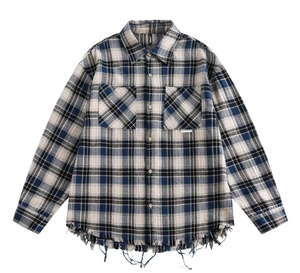 Camisas de Franela a Cuadros de Manga Larga Unisex de Algodón Teñido Personalizado con Ajuste Holgado y Efecto Desgastado, Transpirables y Suaves al Tacto, Estilo Urbano del Fabricante - Product Image 1