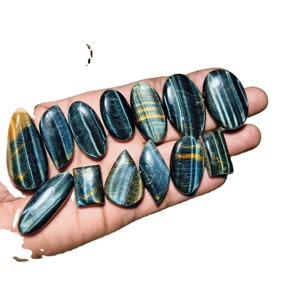 Cabochons en œil de tigre bleu naturel de haute qualité, pierres précieuses en cristal en vrac pour bijoux de guérison, 20-45 mm, 8-12 g, évalués par un tiers - Product Image 4