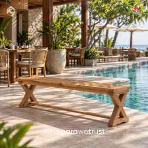 Banco de Comedor de Madera de Teca Sólida para Exteriores, Banco Largo de Listones para Jardín, para Restaurante, Hotel, Resort, Villa, Muebles de Patio - Product Image 1
