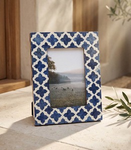 Luxury Bone Inlay Photo <b>Frame</b> Modern Handmade Blue <b>White</b> Eco-Friendly Durable Rectangle Horizontal Tabletop Display - Product Image 5