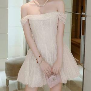 Robe de soirée mi-longue pour femme, de haute qualité, à épaules dénudées, en dentelle, romantique, à volants, sexy, coupe ajustée, OEM - Product Image 3