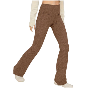 Leggings évasés pour femmes de haute qualité, en spandex et polyester, couleur marron, respirants, vêtements de fitness, pantalons évasés de yoga pour femmes - Product Image 5