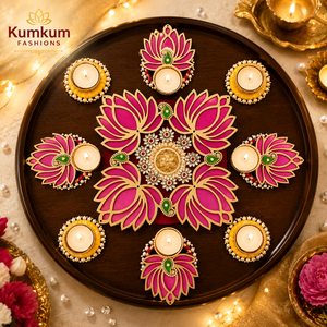 Lotus Diya Rangoli Tealight Candle Holder Set Indian Handmade Christmas Decoration Home Decor Diwali Wedding Festive Favors - Product Image 1