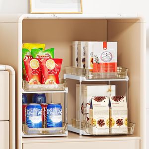 Meuble de rangement multifonction à 2 niveaux pour salle de bain et cuisine, armoire à pharmacie coulissante, organisateurs de garde-manger empilables pour une organisation optimale - Product Image 6