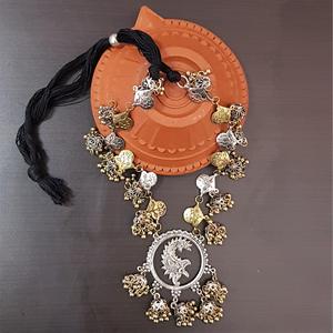 Dual Tone Peacock Style German Silver Gold Plated Oxidized Polish Finish Fine Pendant Necklace by Nova Mart - Product Image 1