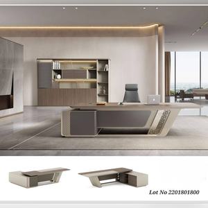 โต๊ะทำงานสำนักงานไม้อัด E1 พร้อมตะแกรงโลหะ CNC ผิว HPL แบบเรียบหรู โต๊ะผู้บริหารพร้อมชุดตู้เก็บของด้านหลังเข้าชุด - Product Image 5