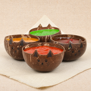 KV NATURAL HOME Odm Tazón Natural con Cara de Gato, de Cáscara de Coco, Impermeable y Ecológico para Servir Alimentos - Product Image 2