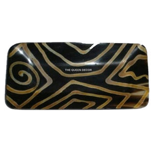 Plateau de service et de rangement rectangulaire en céramique artisanale, durable, personnalisable, finition naturelle noir et marron plaqué corne - Product Image 1