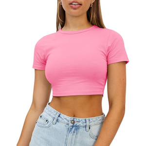 Haut court de sport pour femme, motif uni, idéal pour la gym, le yoga et l'entraînement physique, t-shirt de course grande taille pour femmes - Product Image 1