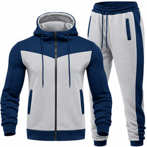 Conjunto Deportivo Personalizado para Hombre, Color Azul Marino y Gris, Sudadera con Cremallera Completa y Pantalones Deportivos, Diseño Color Block, Venta al Por Mayor, Marca Privada - Product Image 1