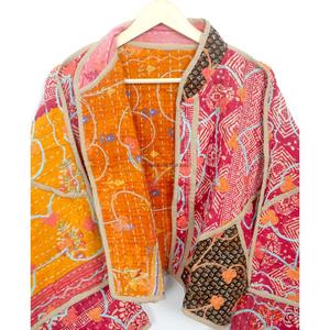Veste vintage pour femme 100% Kantha, faite à la main, brodée, style bohème indien, avec fermeture ouverte, veste tendance à motif floral - Product Image 4