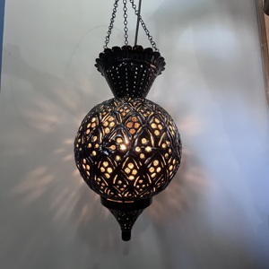 Black Iron Round Pendant Light Soft Warm <b>White</b> <b>Hanging</b> Lamp with Geometric Cutout Design - Product Image 4