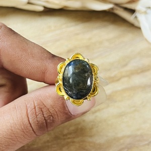Fast Moving Labradorite <b>Rings</b> Boho Brass <b>Rings</b> Women 18k <b>Gold</b> Plated Floral Shield <b>Cocktail</b> Statement <b>Ring</b> For Wholesale/OEM/ODM - Product Image 1