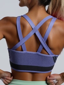Women's Seamless <b>Cross</b> Back Sports Bra | Crisscross Strap Workout Crop <b>Top</b> | Nylon Spandex Padded Gym Fitness Activewear - Product Image 2