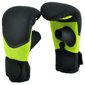 Gants de boxe d'entraînement en cuir noir et vert fluo avec fermeture éclair intégrale pour unisexe, design en maille respirante, protection UV - Product Image 1