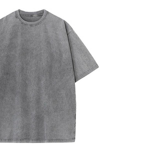 <b>Acid</b> Wash <b>Drop</b> Shoulder Oversized Knitted 100% Cotton Men's T-Shirt Solid O-Neck Custom Logo Anti-Wrinkle Short Sleeve - Product Image 3