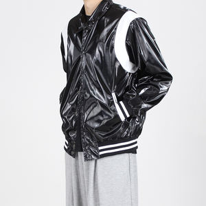 Chaqueta Varsity de Cuero PVC de Alta Calidad para Hombre, Cuello Alto, Estilo Urbano Premium, Ropa Deportiva de Béisbol - Product Image 3