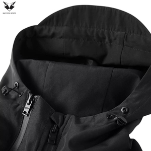 เสื้อแจ็คเก็ตเทคแวร์สีดำล้วน แขนยาว คุณภาพดีจากซัพพลายเออร์ชั้นนำ รุ่นใหม่ล่าสุดสำหรับผู้ชาย สไตล์ฮิปฮอป ทรงหลวม คอสูง โอเวอร์ไซส์ สตรีทแวร์ - Product Image 5