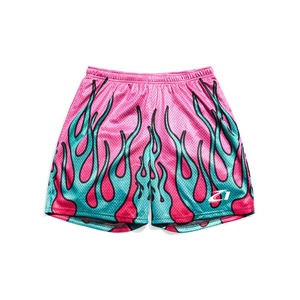 กางเกงขาสั้นกีฬาลายเปลวไฟสำหรับผู้ชาย ระบายอากาศได้ดี เหมาะสำหรับออกกำลังกาย ฟิตเนส มีเชือกผูกเอว แห้งเร็ว สำหรับวิ่งและออกกำลังกาย ผลิตจากโรงงาน - Product Image 5