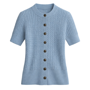 Cárdigan de punto acrílico para mujer, cuello alto, informal, personalizado, superventas, suéter de invierno, antiarrugas frontal - Product Image 1