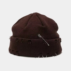 Unisex <b>Navy</b> Blue Knitted Beanie With Rivet Decoration Street Style Winter <b>Hat</b> 56-58CM Adult Casual Wear - Product Image 2
