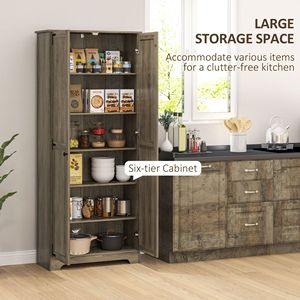 Armadio Dispensa Indipendente Stile Rustico Grigio Anticato da 72 Pollici con Ripiani Regolabili per Conservazione Alimenti, Mobili da Cucina - Product Image 5