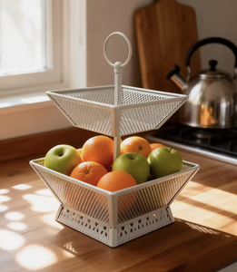 OEM/ODM Factory Direct Square Metal Fruit Basket Desktop <b>Vegetable</b> <b>Storage</b> Rack Multifunctional Snack Organizer Basket - Product Image 2