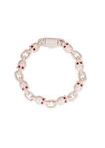 925 Silver Rhodium Plated Vintage Moissanite and <b>Ruby</b> Skulls Unisex <b>Bracelet</b> for Wedding Party or Anniversary Gift - Product Image 2